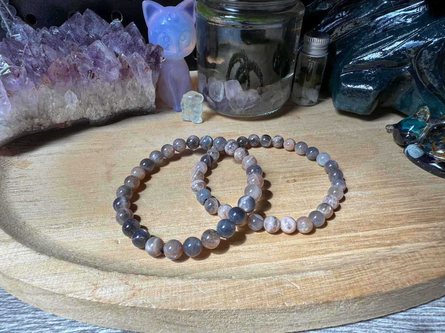 Schwarzer Mondstein Armband 6mm