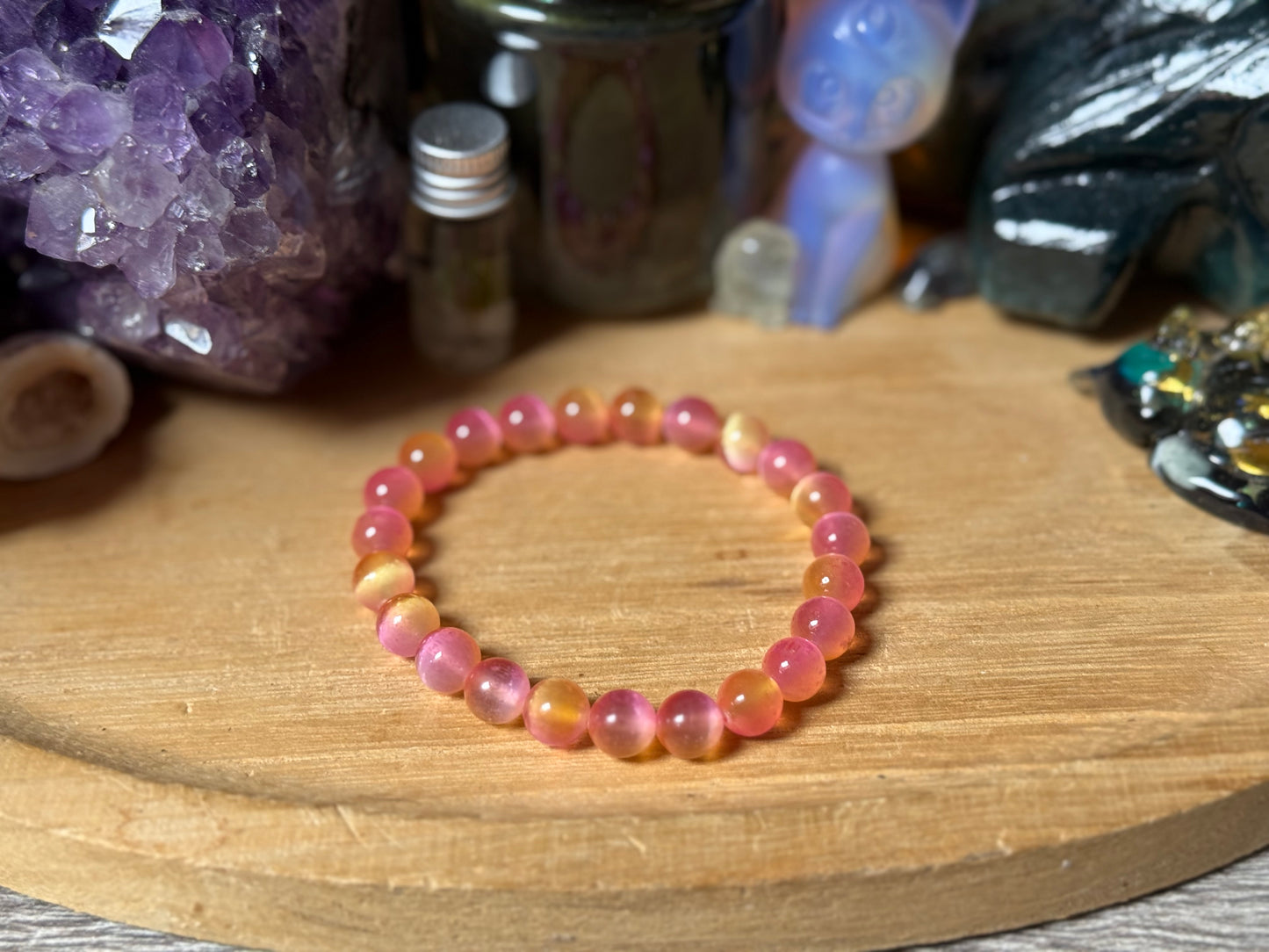 Selenit Armband rosa/orange