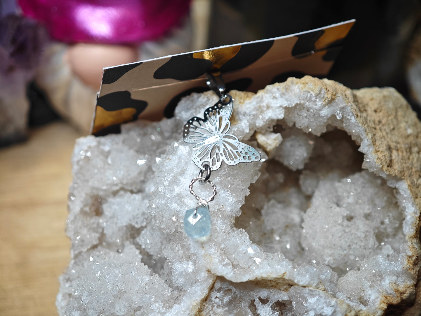 Schmetterling Anhänger Aquamarin