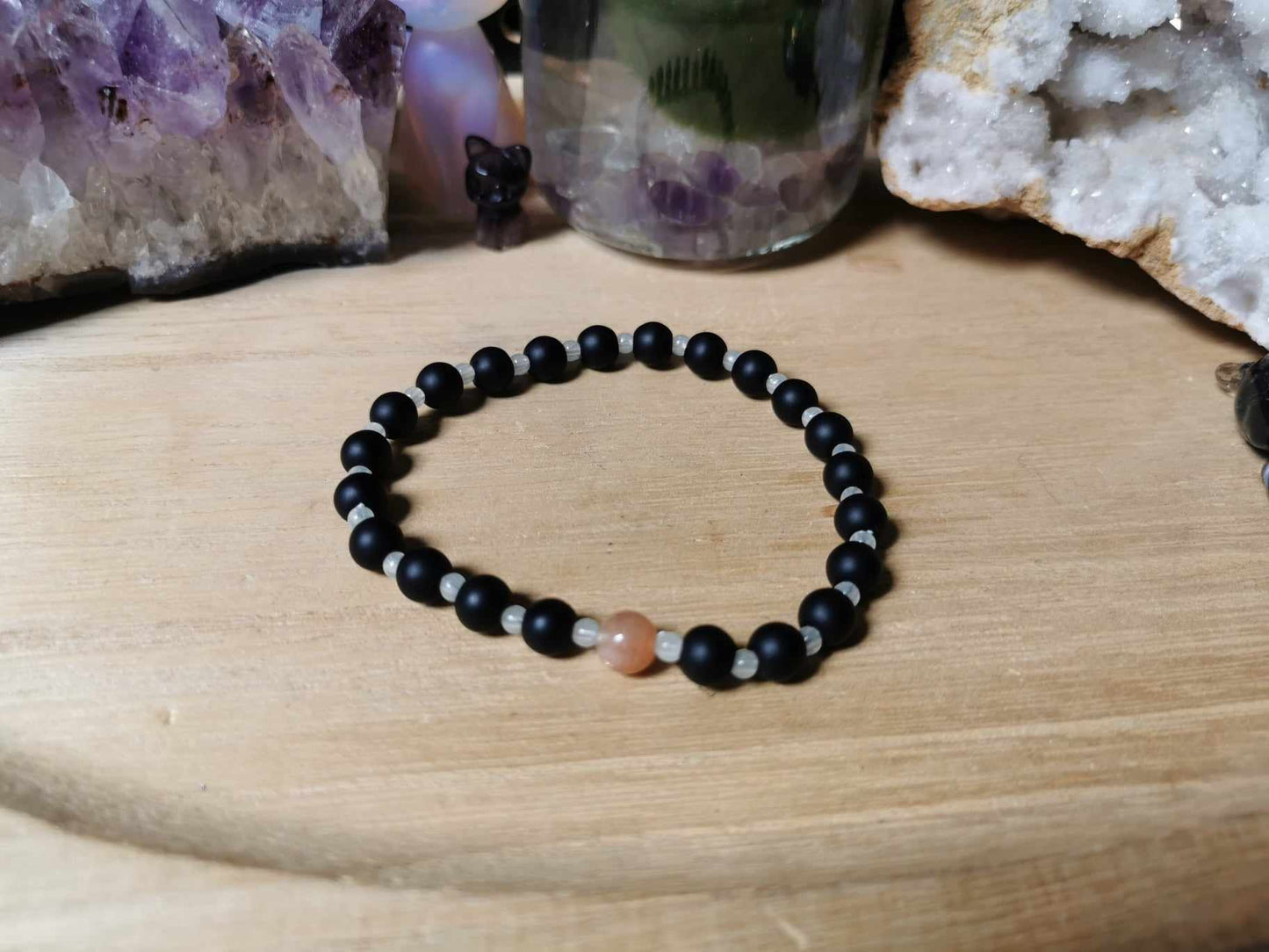 Pfirsich Mondstein Onyx Armband nachtleuchtend