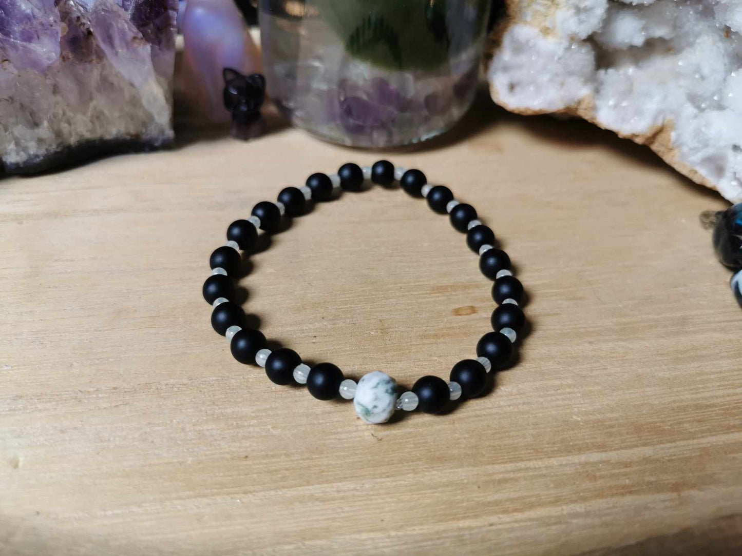 Moosachat Onyx Armband nachtleuchtend