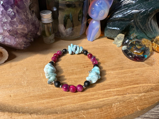 Larimar Splitter pink Tigerauge Onyx Armband