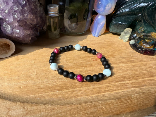 Larimar pink Tigerauge Onyx Armband