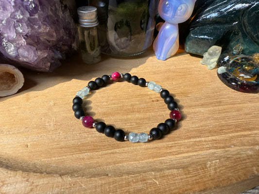 Aquamarin pink Tigerauge Onyx Armband