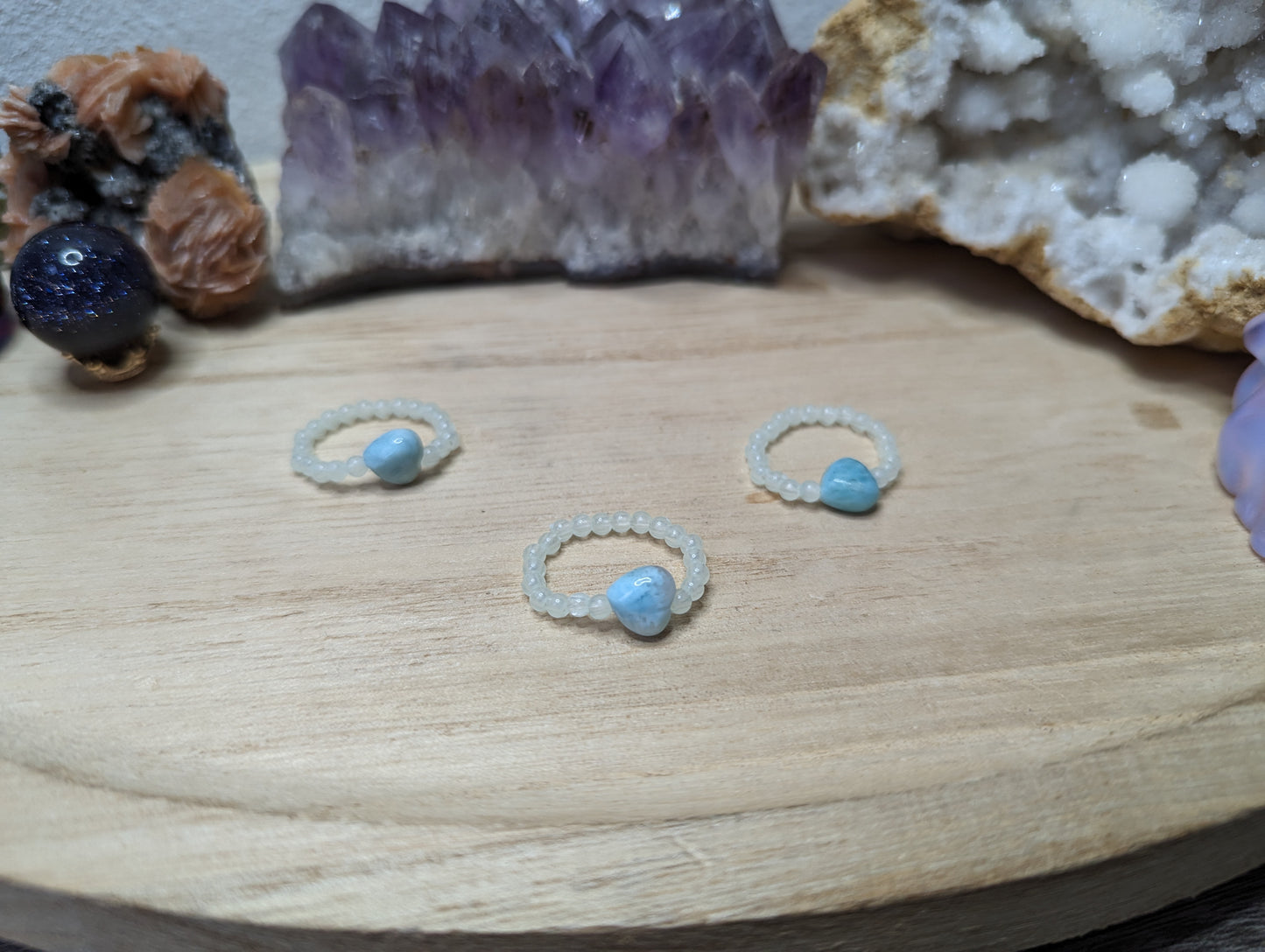 Larimar Herz Ring nachtleuchtend