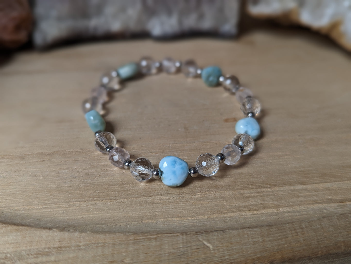 Larimar Bergkristall Rosenquarz Armband